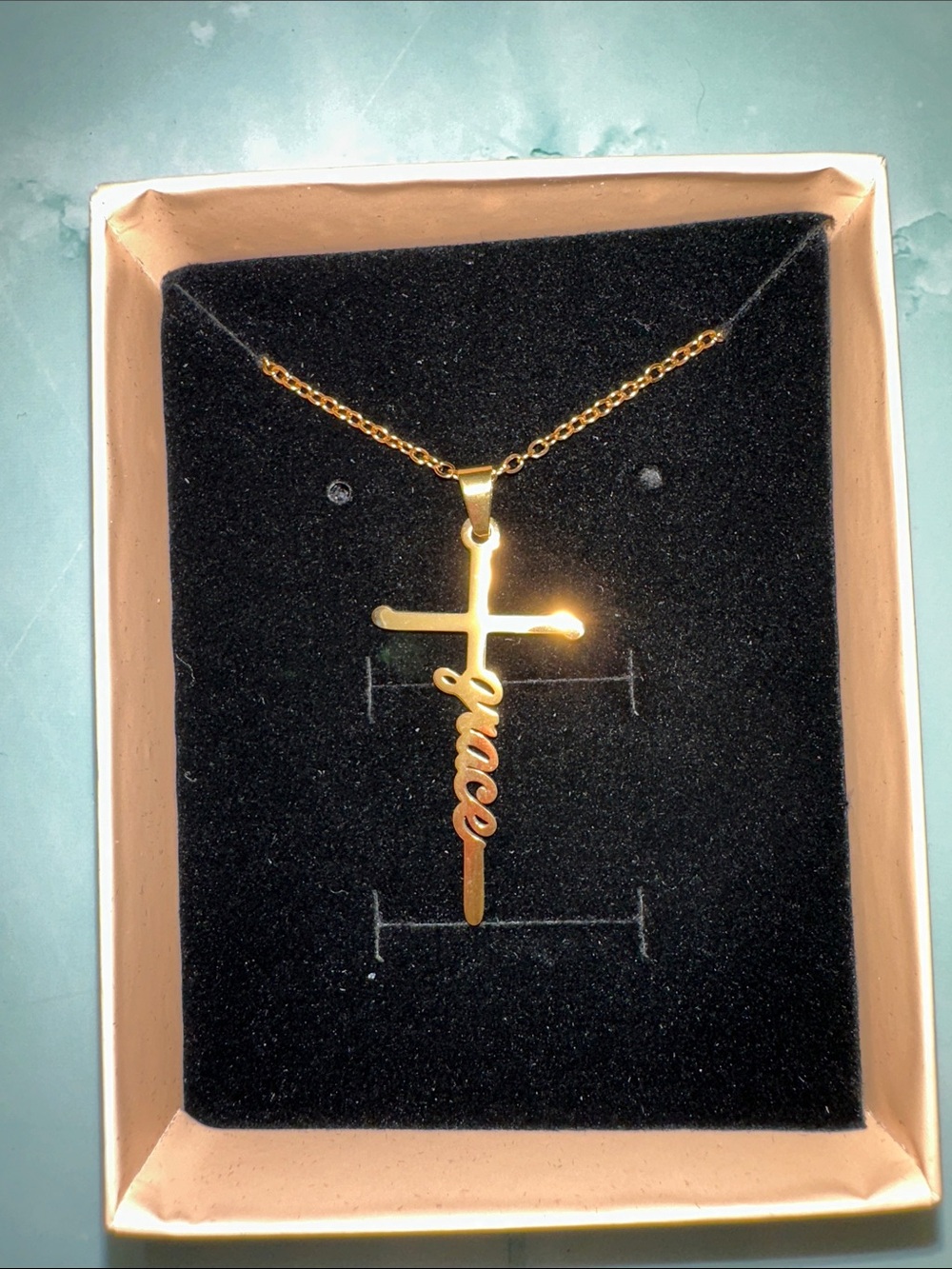 Gold Cross Pendant Necklace - "Grace"